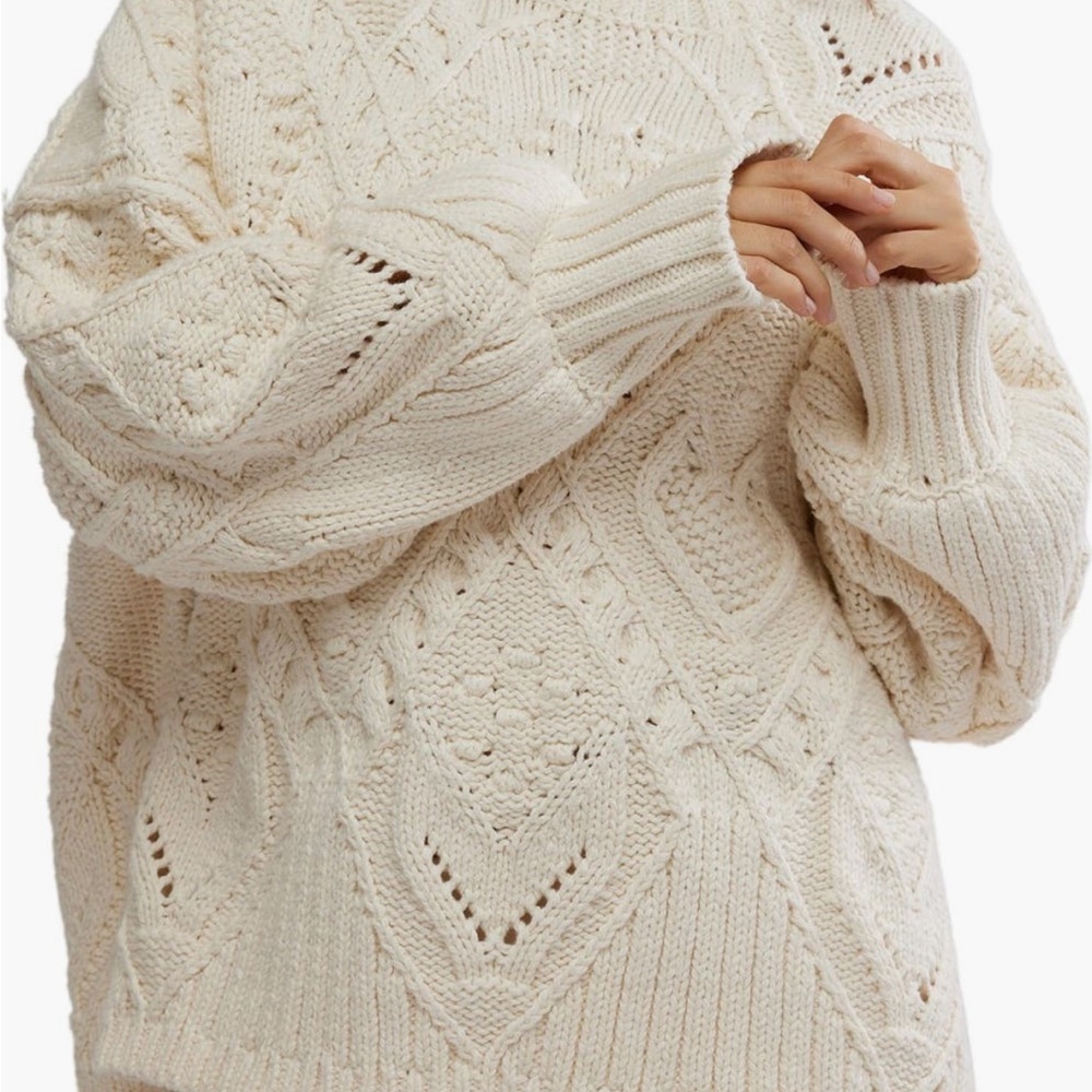 Free People Cream Cowl Neck Sweater with Balloon Sleeves